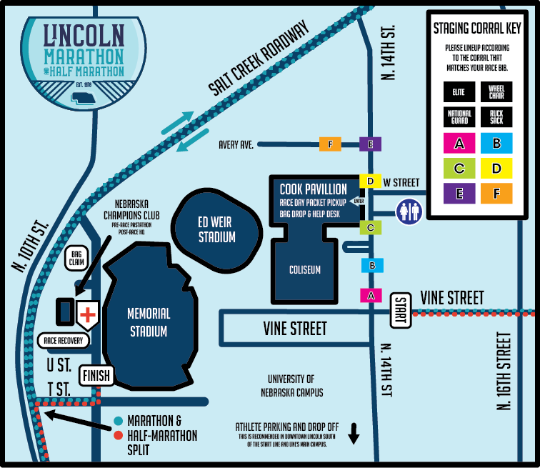 Lincoln Marathon Start and Finish Map